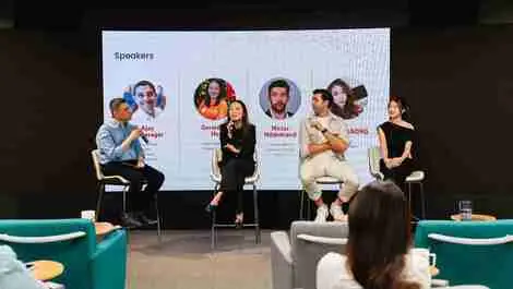 L to r  regional director of youtube apac  ajay vidyasagar  head of marketing at shopee singapore  geraldine ho  vp consumer products of zenyum  niclas hildebrand  youtube creator mongabong at the la