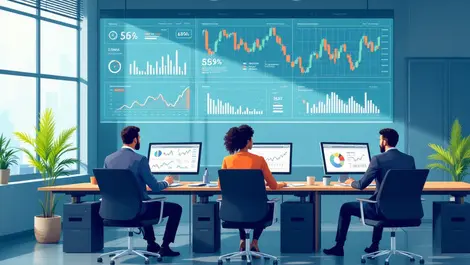British office business professionals analyzing financial charts fx hedging