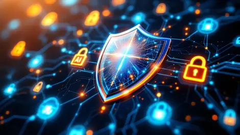 Digital shield ai data streams network lines glowing locks online security