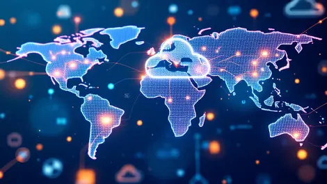 Dynamic abstract digital clouds glowing data lines tech patterns growth cybersecurity