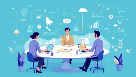 Collaborative southeast asian business meeting ai data analytics map