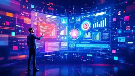 Abstract digital marketing ai driven ad targeting business professional analyzing data