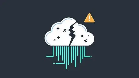 Broken cloud icon with data streams leaking warning symbols cloud data breach
