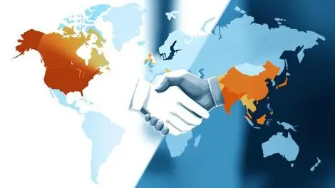 Handshake global business acquisition expansion world map country outlines