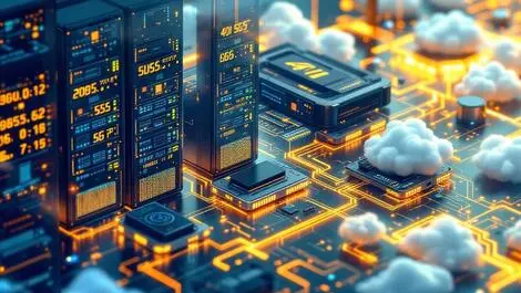 Realistic illustration multiple computer servers gpus modern data center ai infrastructure