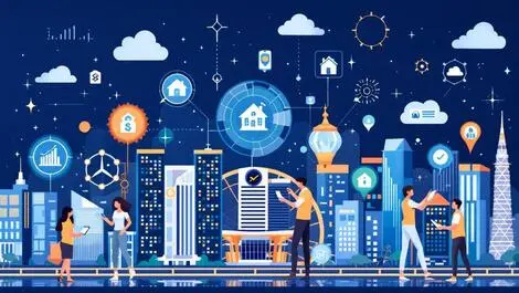 Modern singapore city skyline digital icons property market tech driven real estate