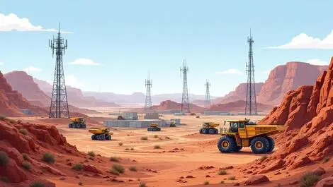 Large australian mining site network towers automation equipment vehicles