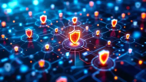 Digital illustration interconnected networks shields ai neural cybersecurity