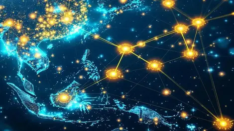 Detailed illustration underwater land fiber optic cables asia pacific network