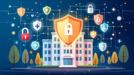 Secure hospital digital shields locked padlocks cybersecurity healthcare belgium