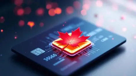 Canadian maple leaf digital payment chip secure credit card illustration