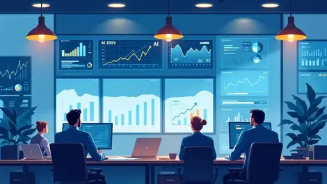 Business office executives analyzing ai investment charts graphs trends