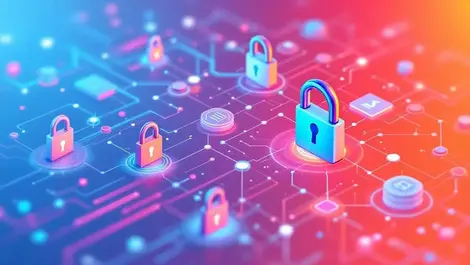 Interconnected digital data nodes secure locks data management security marketing tech