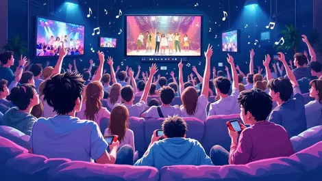 Excited young canadian fans watching kpop digital screens playing nintendo switch