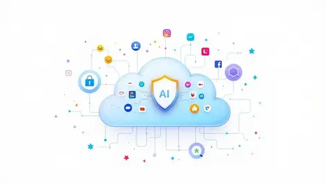 Ai cloud with app icons security shield and monitoring symbol