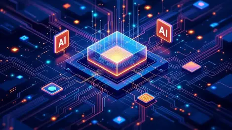 Cloud data platform glowing cube with dual ai nodes integration
