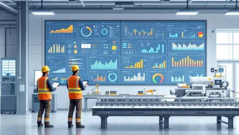 Modern manufacturing control room quality analytics dashboards