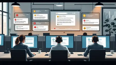 Office security analyst monitoring automated phishing training scene