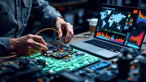 Engineer edge ai industrial circuit board laptop data graphs