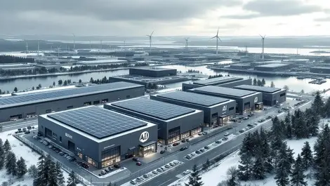 Aerial sweden skelleftea battery factory ai datacenter wind hydro